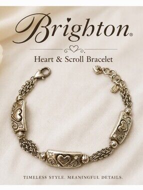 Retired Brighton Inspirational Heart Bracelet Rhinestone Scroll Design